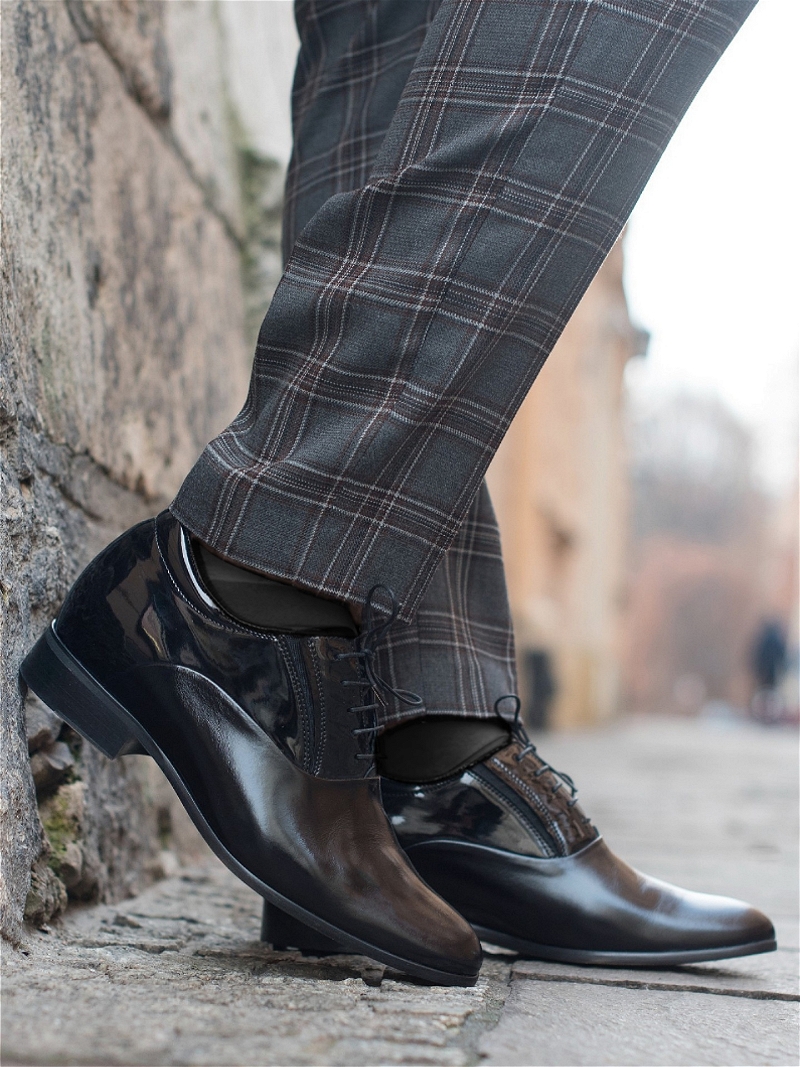 Czarne, eleganckie buty podwyższające, Oxfordy , Conhpol - polska produkcja, CH0410-03, Konopka Shoes