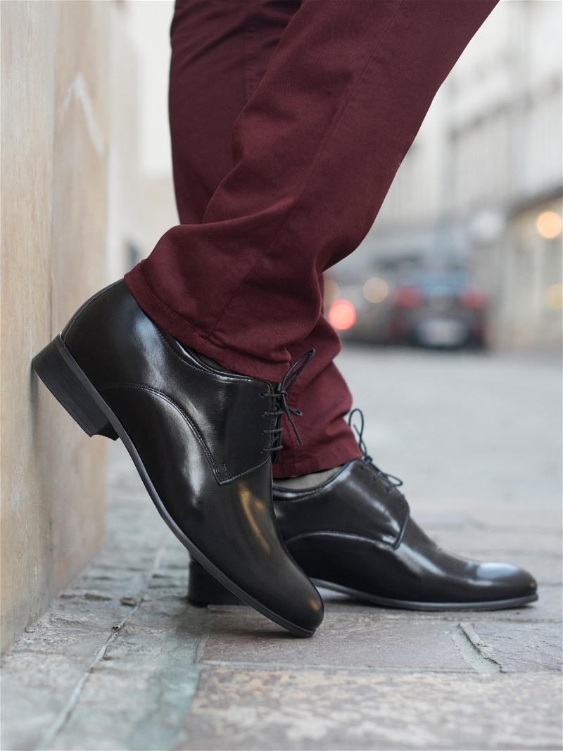 Czarne, eleganckie buty podwyższające, Conhpol - polska produkcja, Półbuty podwyższające, CH0478-05, Konopka Shoes