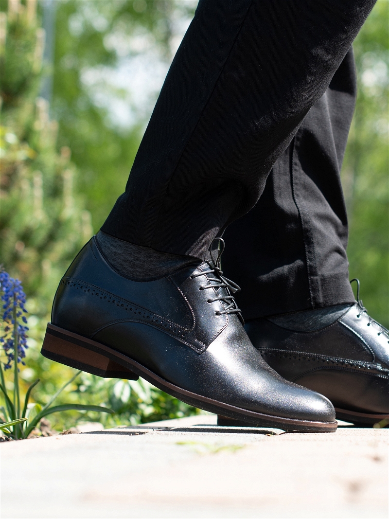 Czarne, eleganckie buty podwyższające, Conhpol - polska produkcja, Półbuty podwyższające, CH6287-01, Konopka Shoes