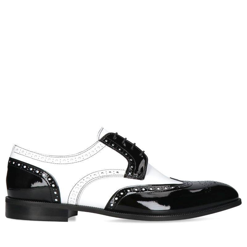 Czarno-białe półbuty Henry, Conhpol - polska produkcja, CE6255-01, Derby, Konopka Shoes