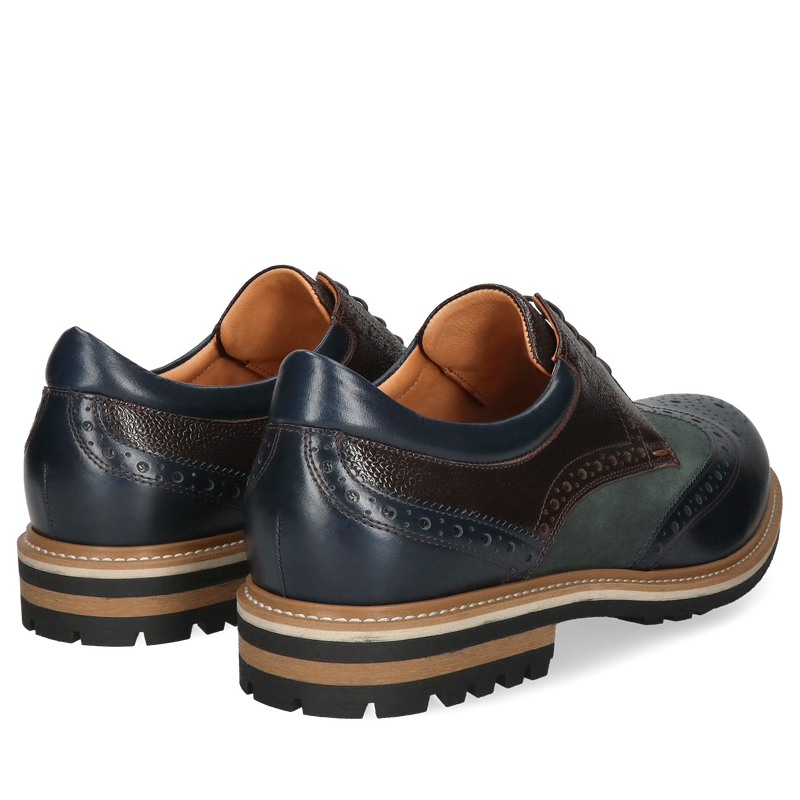 Półbuty męskie, brogs, skóra licowa i welur, unikalny design