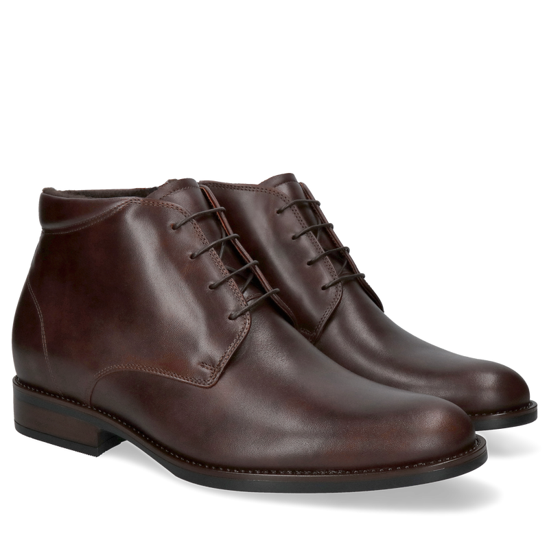 Trzewiki męskie podnoszące wzrost brązowe ze skóry licowej, Conhpol, Konopka shoes