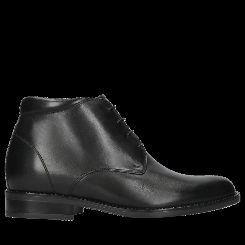 Buty podwyższające czarne męskie, skórzane trzewiki, Conhpol, Konopka Shoes