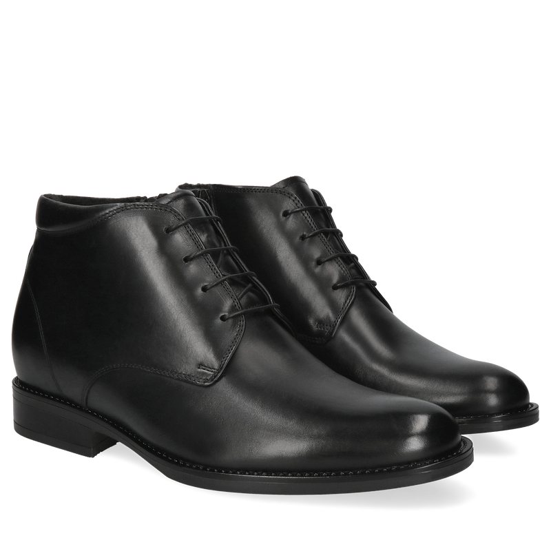 Skórzane buty męskie eleganckie, trzewiki podwyższajace zimowe