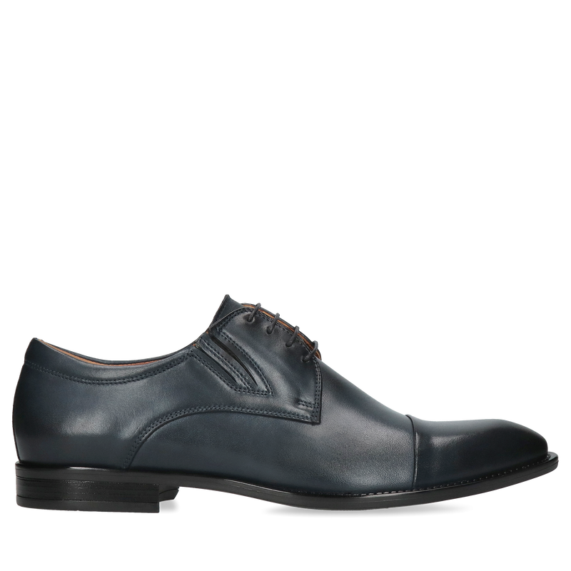 Męskie buty granatowe, eleganckie derby, skóra licowa, Conhpol, Konopka Shoes