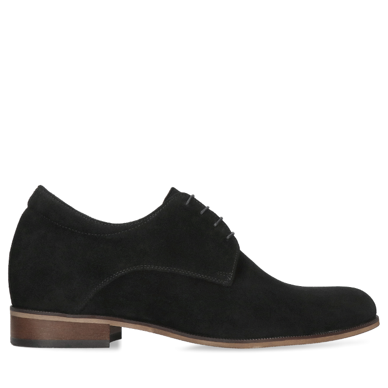 Czarne, eleganckie buty podwyższające, derby ze skóry zamszowej, Conhpol - polska produkcja, CH4069-05, Derby, Konopka Shoes
