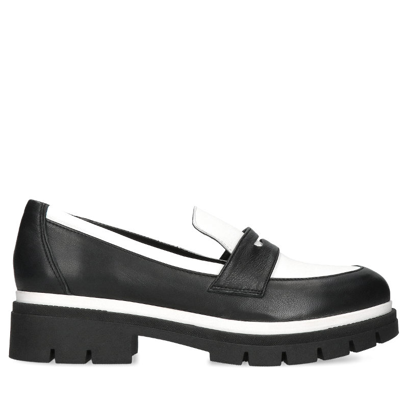 Czarno-białe loafersy Xana, Conhpol Bis - polska produkcja, Mokasyny i Loafersy, BI5761-01, Konopka Shoes