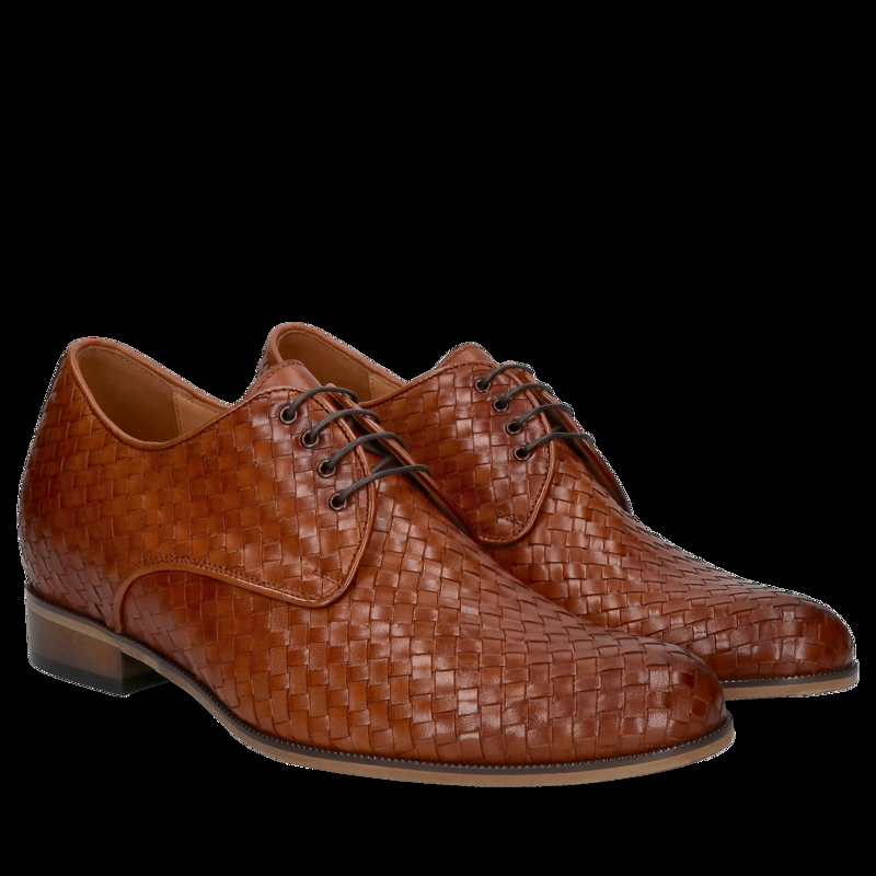 Buty podwyższające brązowe męskie, eleganckie derby, skórzane buty do ślubu, Conhpol, Konopka Shoes
