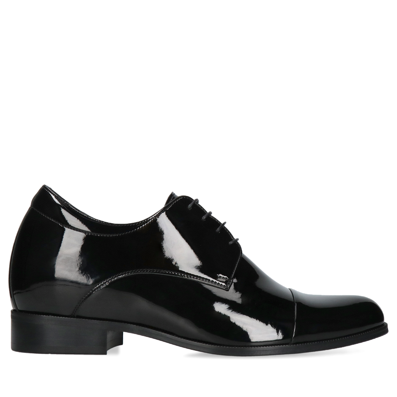 Czarne, skórzane buty podwyższające Bruce +7 cm, Conhpol - polska produkcja, CH6393-01, Derby, Konopka Shoes