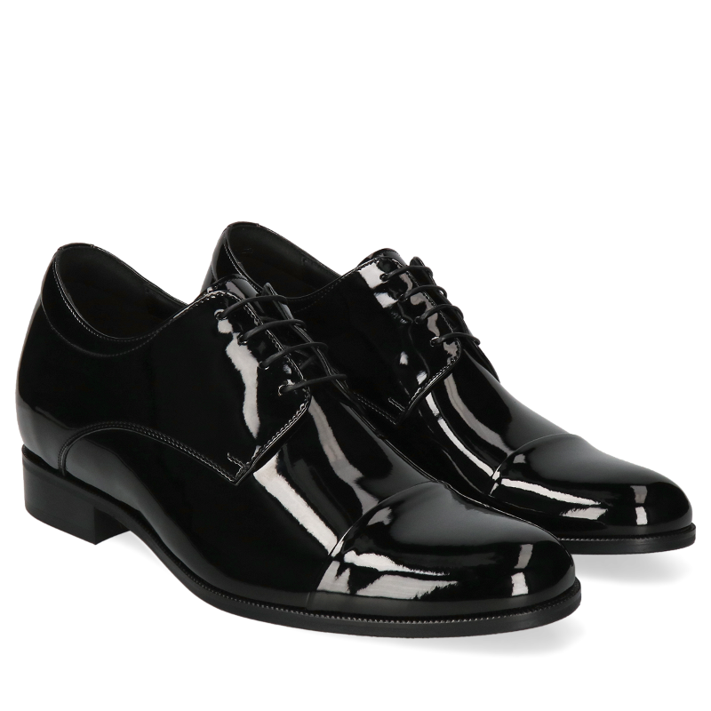 Czarne, skórzane buty podwyższające Bruce +7 cm, Conhpol - polska produkcja, CH6393-01, Derby, Konopka Shoes