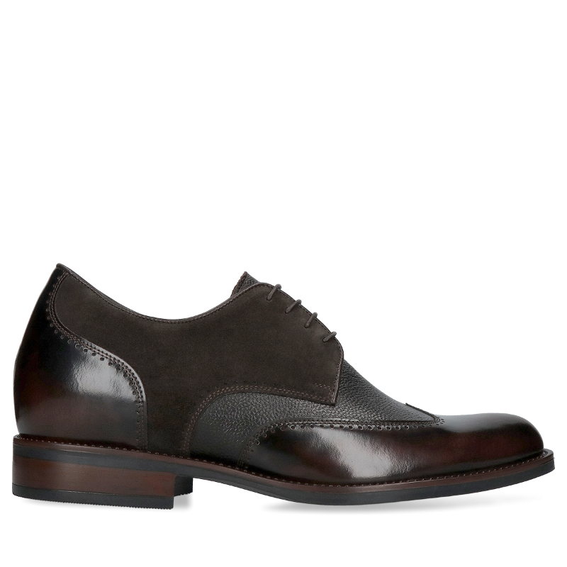Brązowe buty podwyższające ze skóry, Bruce +7 cm, Conhpol - polska produkcja, Derby, CH6394-01, Konopka Shoes