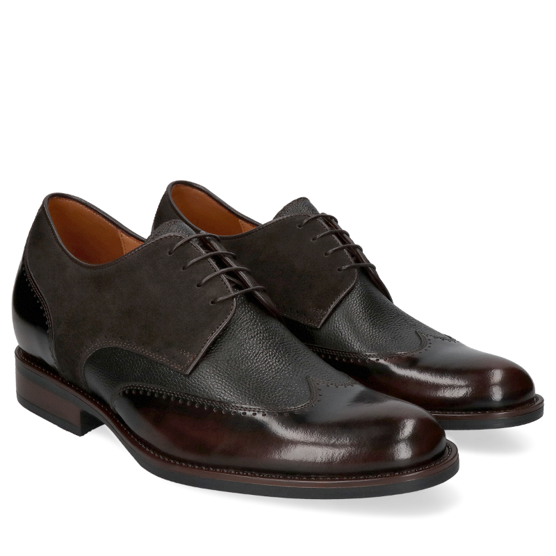 Brązowe buty podwyższające ze skóry, Bruce +7 cm, Conhpol - polska produkcja, Derby, CH6394-01, Konopka Shoes