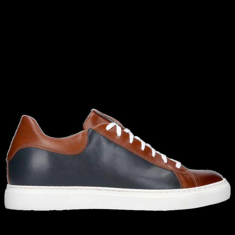 Buty podwyższające granatowo-brązowe, męskie sneakersy, skóra licowa, Conhpol, Konopka Shoes