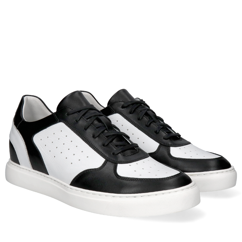 Biało-czarne, skórzane buty podwyższające Xavier +6 cm, Conhpol Dynamic - polska produkcja, SH2685-02, Sneakersy,  Konopka Shoes