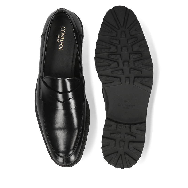 Męskie buty czarne, klasyczne loafersy skórzane, Conhpol, Konopka Shoes