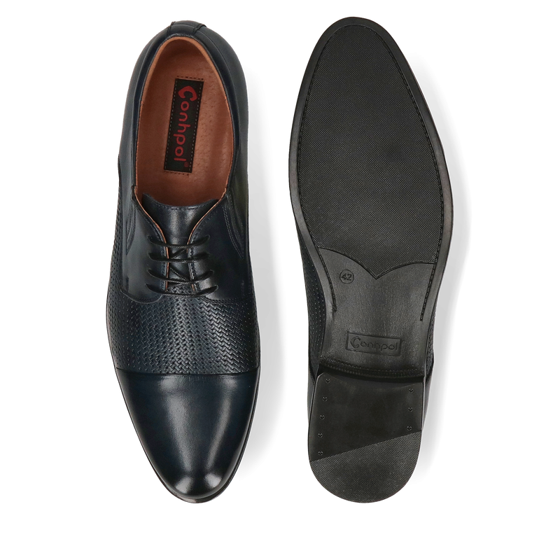 Męskie buty granatowe eleganckie, półbuty wizytowe granatowe