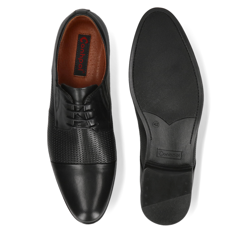 Półbuty wizytowe czarne do garnituru wygodne i lekkie, eleganckie buty z przecięciem