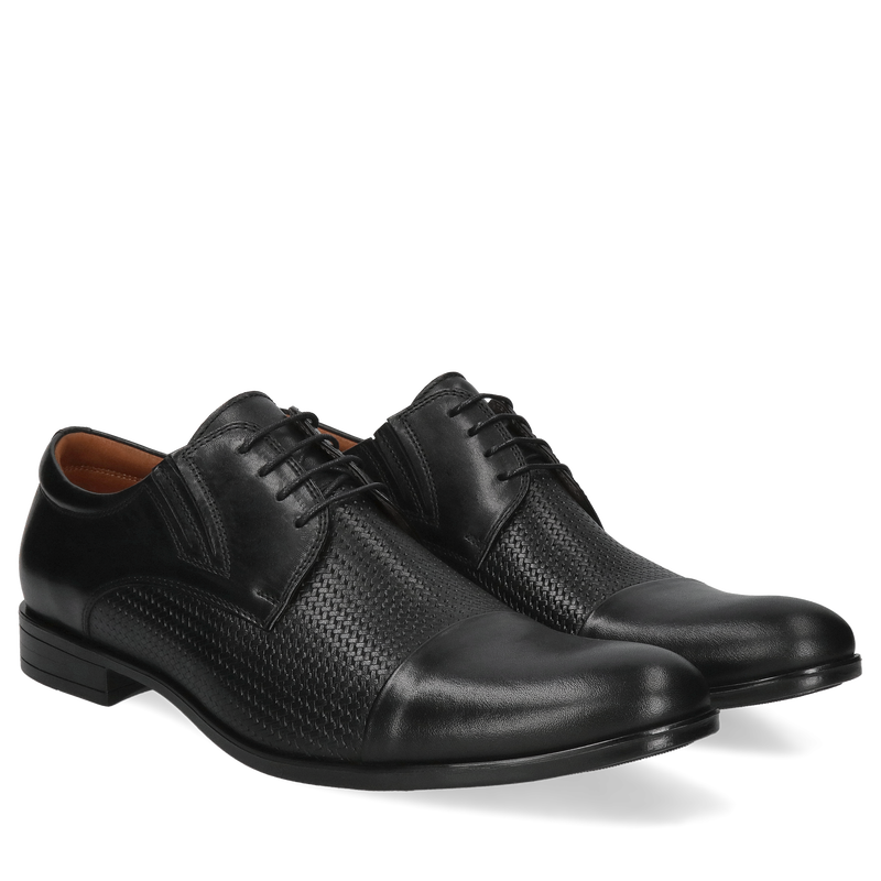 Półbuty wizytowe czarne do garnituru wygodne i lekkie, eleganckie buty z przecięciem