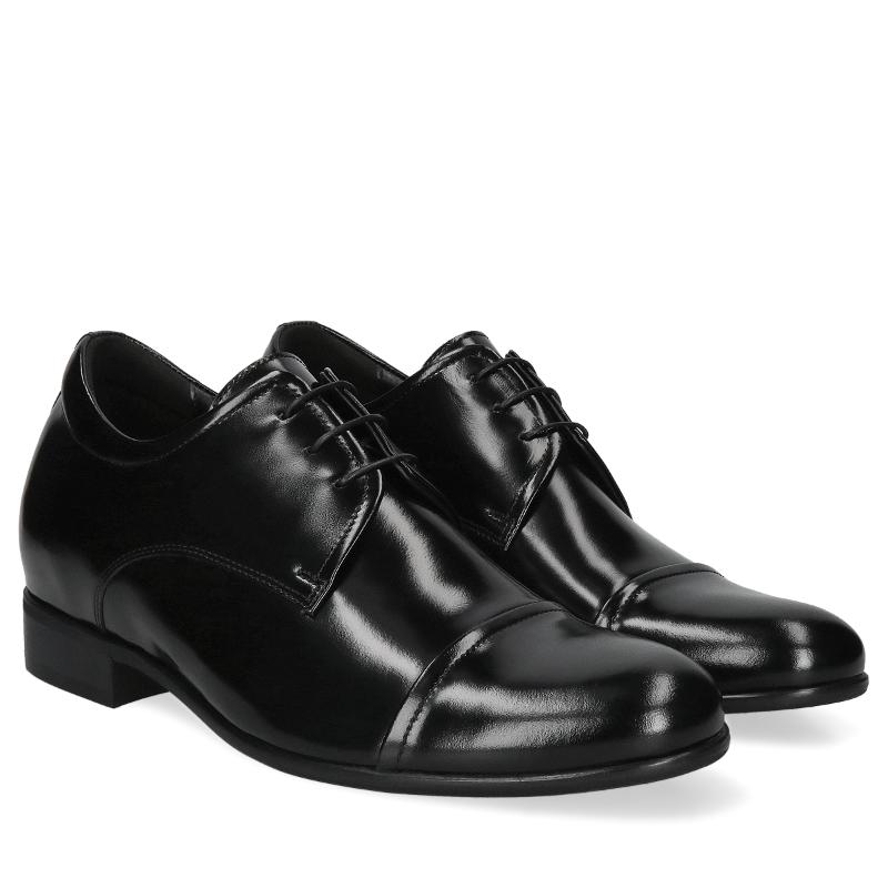 Czarne, eleganckie buty podwyższające Wolter ,Conhpol - polska produkcja, Półbuty podwyższające, CH0203-01, Konopka Shoes