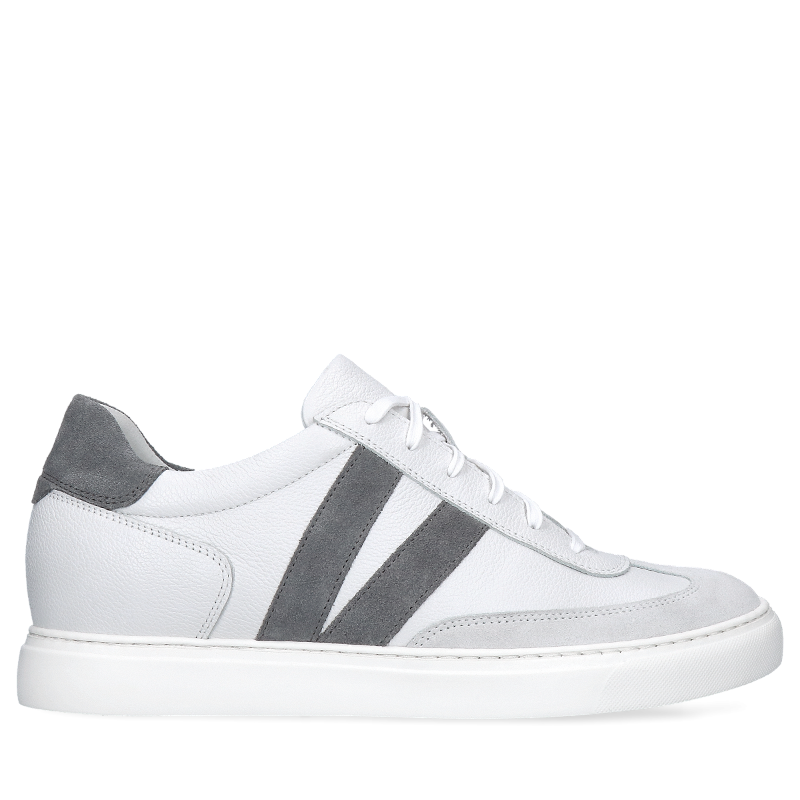 Biało-szare, skórzane buty podwyższające Xavier +6 cm, Conhpol Dynamic - polska produkcja, SH2686-01, Sneakersy, Konopka Shoes