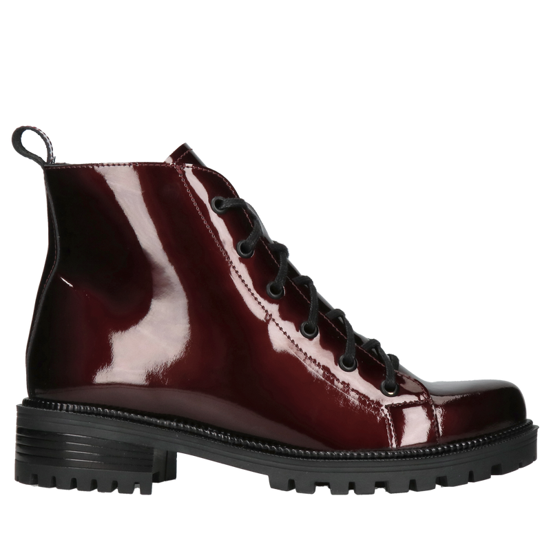 Botki damskie bordowe, buty ze skóry lakierowanej, trzewiki ocieplane, Konopka Shoes Botki damskie bordowe, buty ze skóry lakierowanej, trzewiki ocieplane, Konopka Shoes