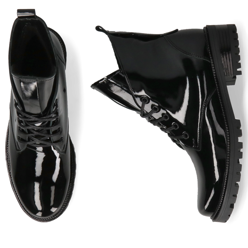 Modne botki damskie wiązane ze skóry lakierowanej, Polska marka, Conhpol Relax, Konopka Shoes