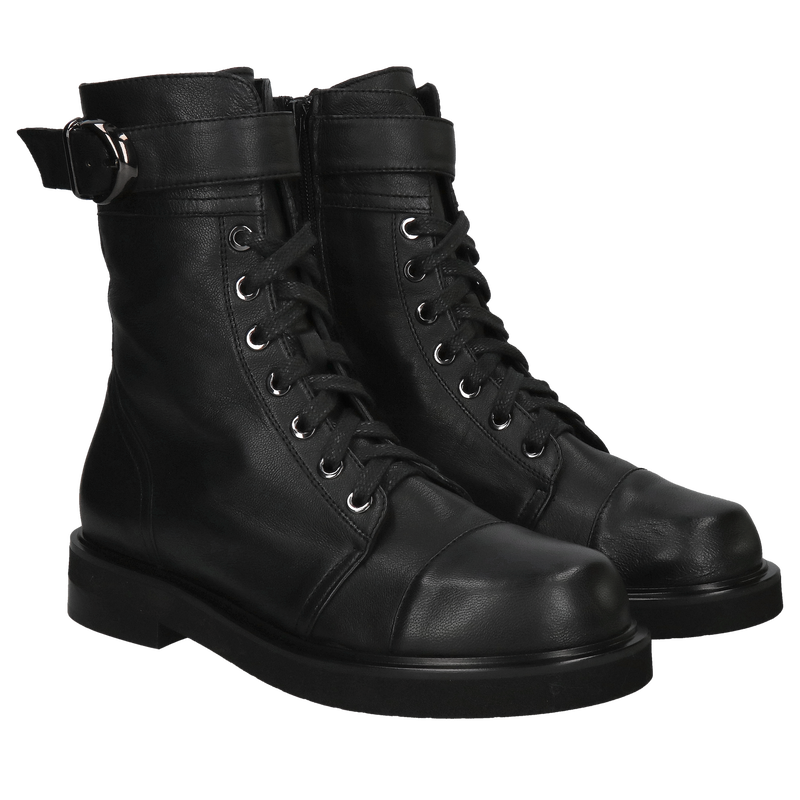 Botki damskie ocieplane, zimowe, workery czarne ze skóry licowej, glany, trzewiki,Konopka Shoes
