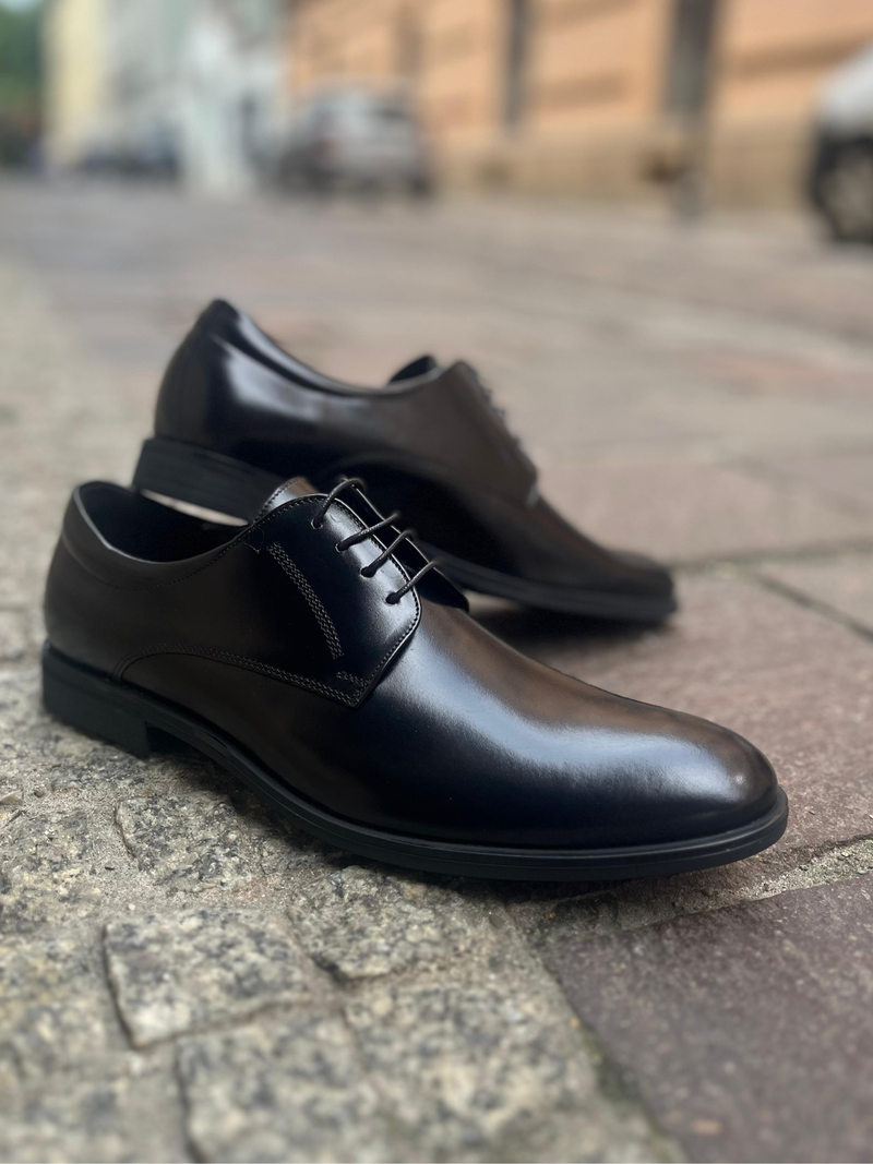 Męskie czarne buty eleganckie, derby skórzane, buty do ślubu, Conhpol, Konopka Shoes