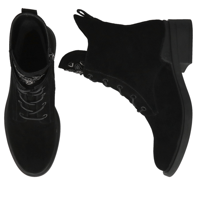 Botki damskie ocieplane czarne ze skóry zamszowej, z ozdobami, Konopka Shoes Botki damskie ocieplane czarne ze skóry zamszowej, z ozdobami, Konopka Shoes