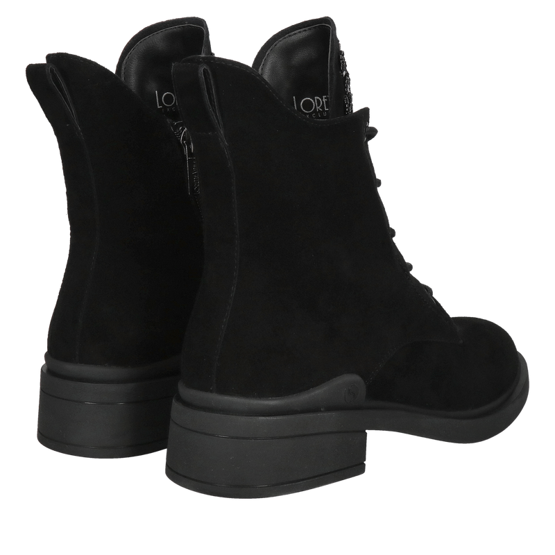 Botki damskie ocieplane czarne ze skóry zamszowej, z ozdobami, Konopka Shoes Botki damskie ocieplane czarne ze skóry zamszowej, z ozdobami, Konopka Shoes