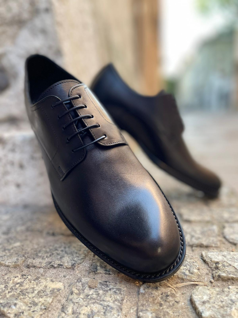 Męskie buty czarne, eleganckie derby, skórzane buty do ślubu, Conhpol, Konopka Shoes