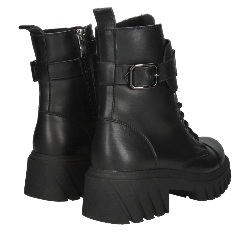Botki damskie czarne, trzewiki ze skóry licowej, ocieplane workery z ozdobą, Konopka Shoes Botki damskie czarne, trzewiki ze skóry licowej, ocieplane workery z ozdobą, Konopka Shoes
