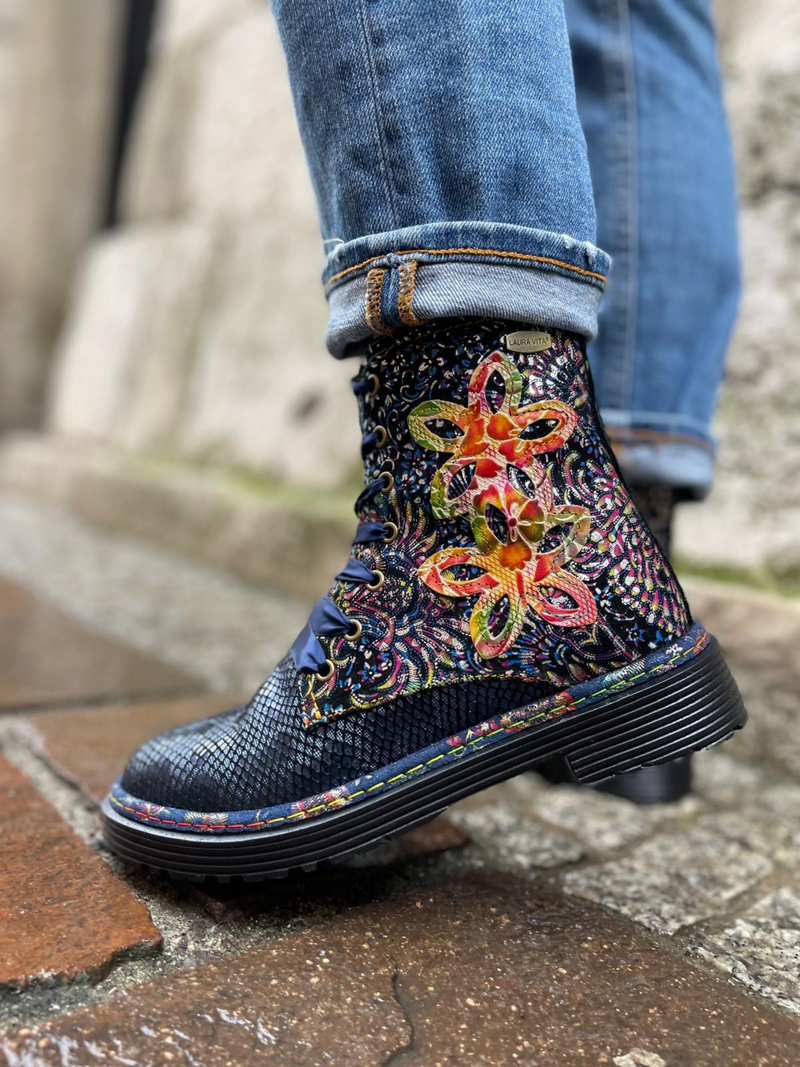 Botki ze skóry zamszowej ozdobnej, trzewiki na grubym spodzie, Konopka Shoes Botki ze skóry zamszowej ozdobnej, trzewiki na grubym spodzie, Konopka Shoes