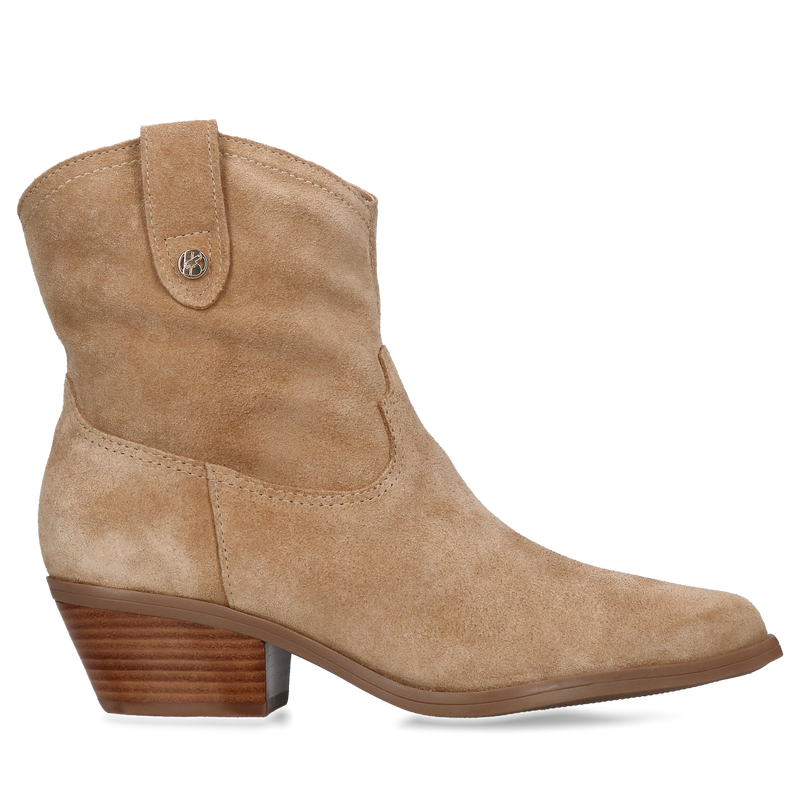 Kowbojki damskie, botki brązowe ze skóry zamszowej na niskim obcasie, Konopka Shoes, NK0004-01 Kowbojki damskie, botki brązowe ze skóry zamszowej na niskim obcasie, Konopka Shoes, NK0004-01