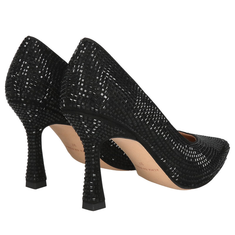 czarne szpilki ze zdobieniami - ręcznie robione, pełne blasku