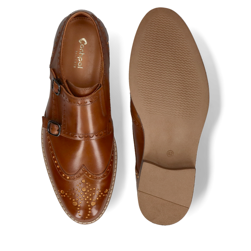 Brązowe skórzane półbuty Teo, Conhpol - polska produkcja, Monki