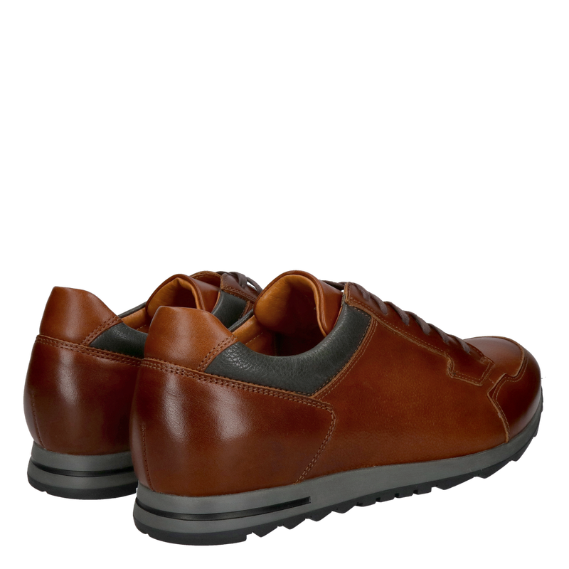 Męskie brązowe półbuty casualowe, na co dzień, skórzane z szarym akcentem