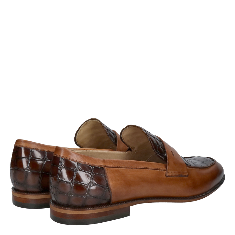 Brązowe loafersy męskie z imitacją skóry krokodyla – eleganckie mokasyny, Conhpol, Konopka Shoes