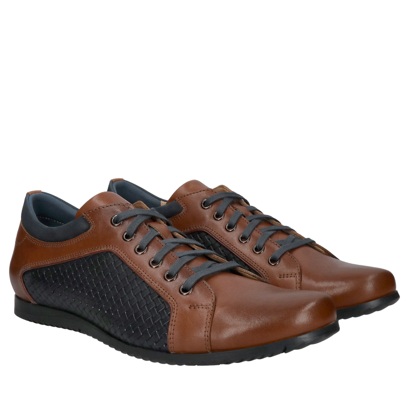 Wygodne obuwie męskie, brązowo-granatowe. Modny design, wysoka jakość