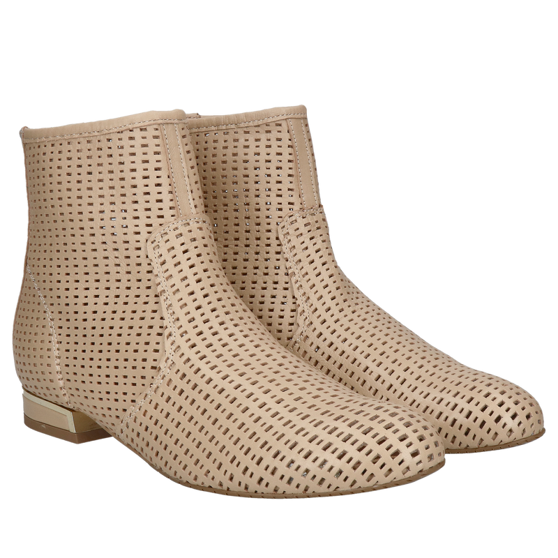 Beżowe botki ze skóry licowej, nieocieplane, polski producent Conhpol