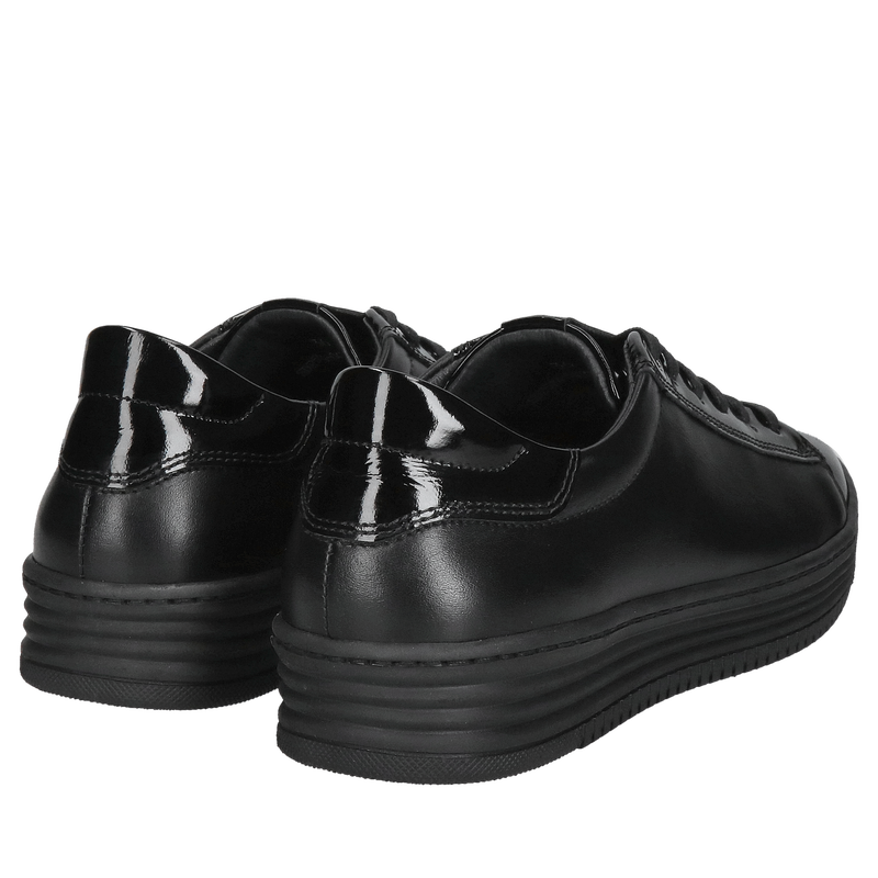 Czarne półbuty damskie ze skóry, sznurowane, skóra naturalna, Conhpol Dynamic, Konopka Shoes