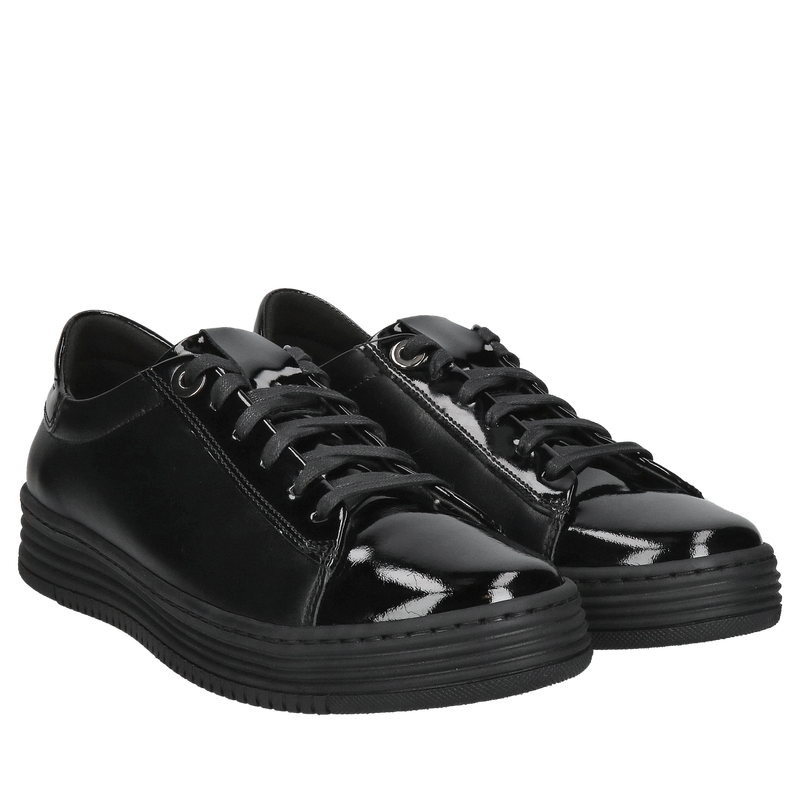 Czarne półbuty damskie ze skóry, sznurowane, skóra naturalna, Conhpol Dynamic, Konopka Shoes