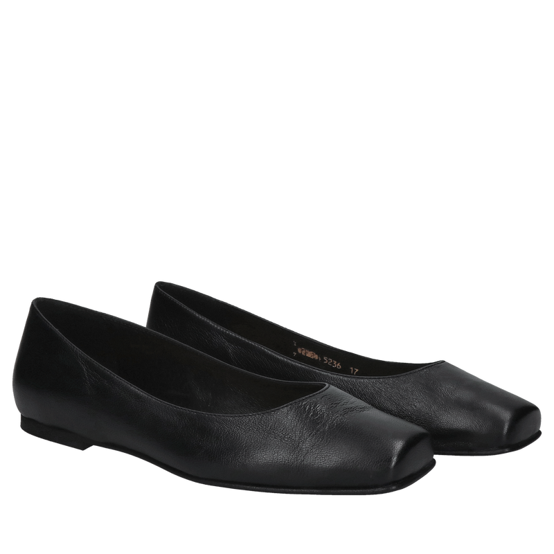 Wysokiej jakości czarne baleriny ze skóry licowej, kwadratowy nosek