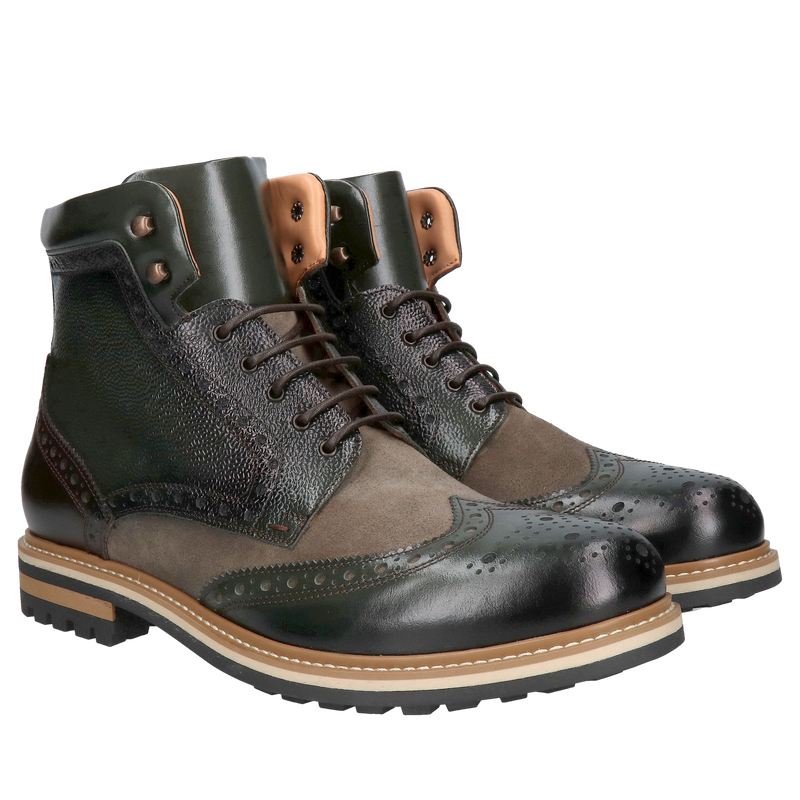 Stylowe buty za kostkę - Szersza tęgość, butelkowa zieleń, oliwkowy zamsz, idealne na co dzień, Conhpol, Konopka Shoes