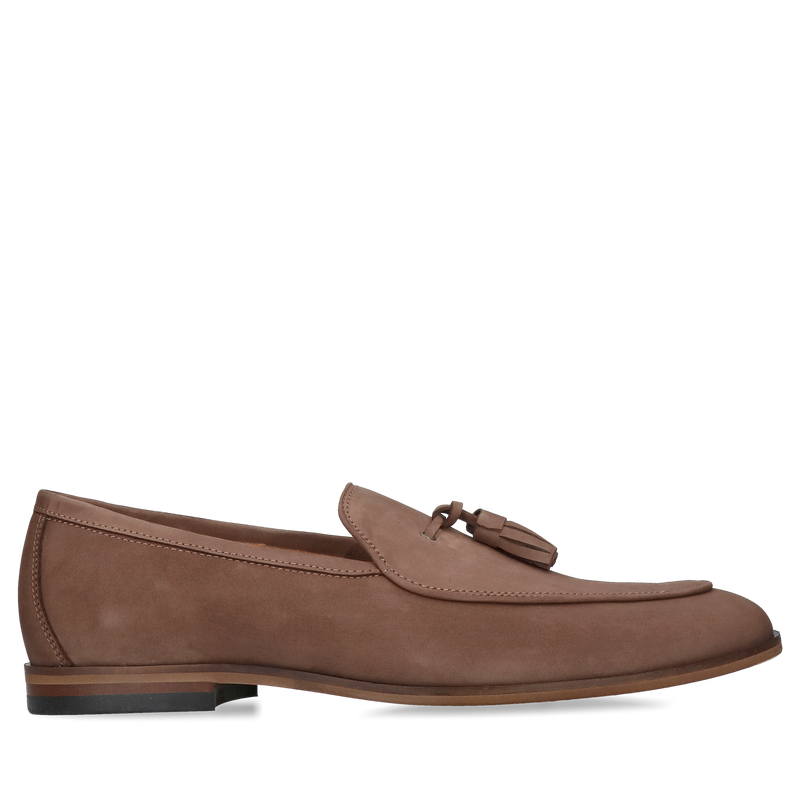 Męskie loafersy brązowe ze skóry nubukowej na brązowej podeszwie, Conhpol, Konopka Shoes Męskie loafersy brązowe ze skóry nubukowej na brązowej podeszwie, Conhpol, Konopka Shoes