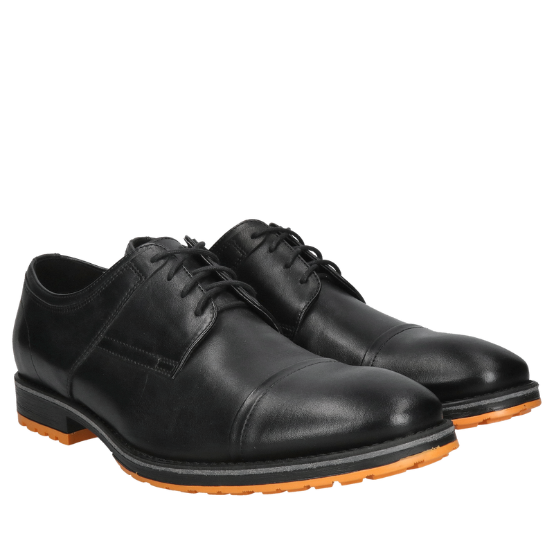 Czarne półeleganckie buty męskie na unikatowej żółtej podeszwie , Conhpol Dynamic, Konopka Shoes