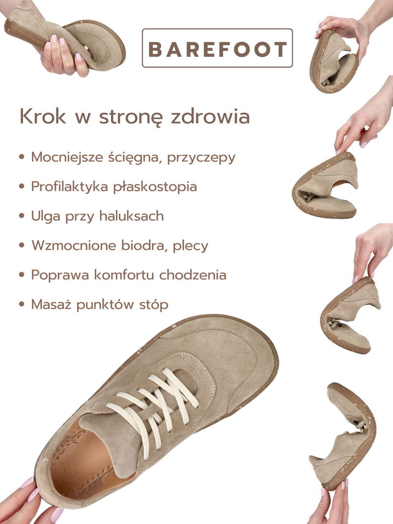 Damskie buty barefoot ze skóry zamszowej, ultra lekkie i elastyczne