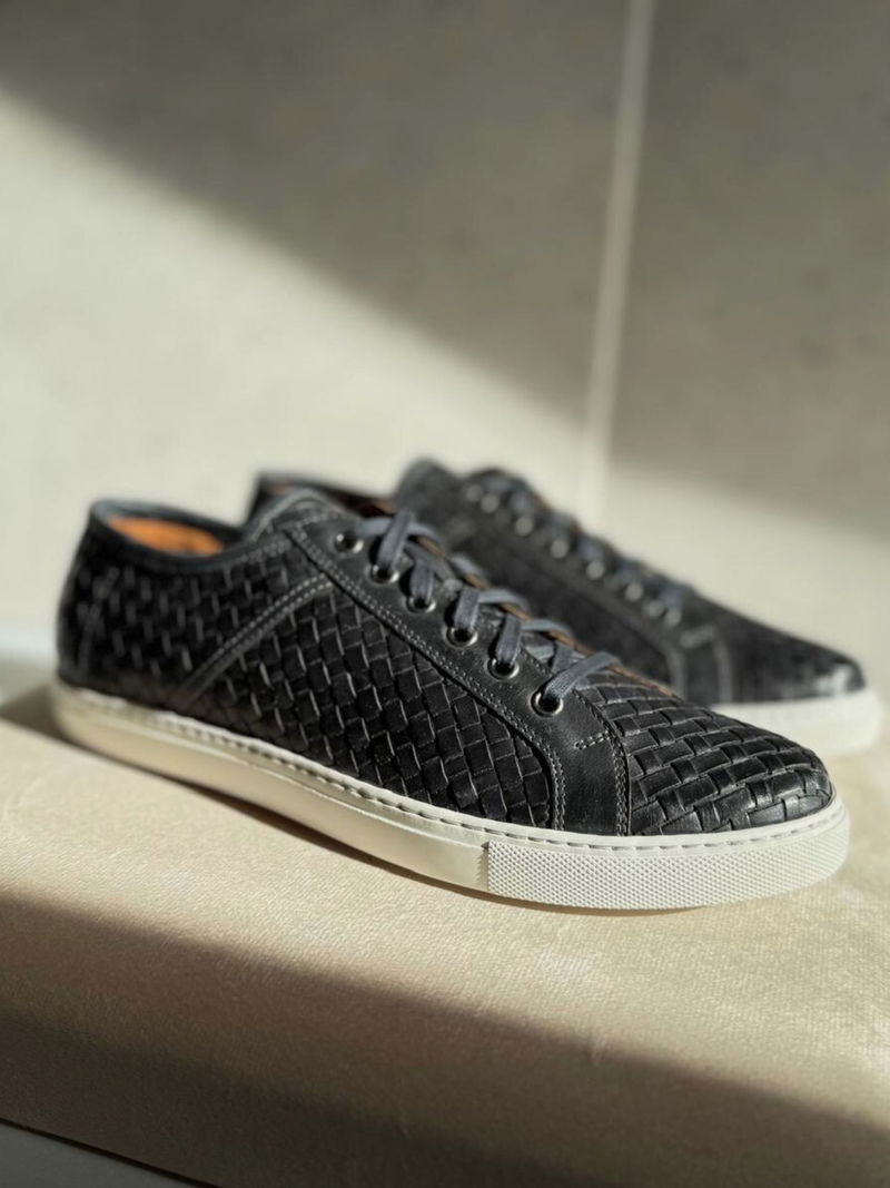 Sznurowane sportowe buty męskie ze skóry ręcznie plecionej, jakość premium