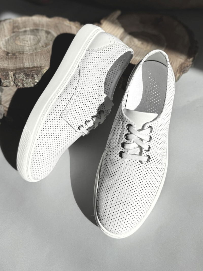 Męskie skórzane sneakersy na lato ze skóry naturalnej, dziurkowane