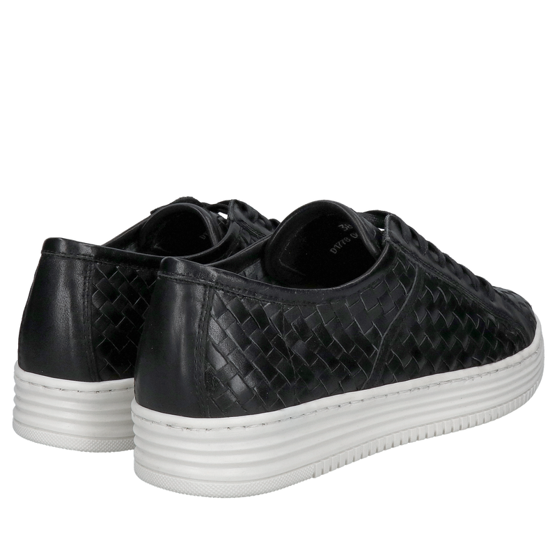 Damskie sneakersy czarne, ze skóry naturalnej ręcznie plecione, Conhpol Dynamic, Konopka Shoes